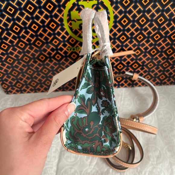Tory Burch Ella Printed Mini Tote Crossbody Bag Rayure Fleurie - Picture 2 of 10
